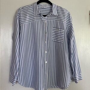 Blue and White Striped Button-Up Shirt